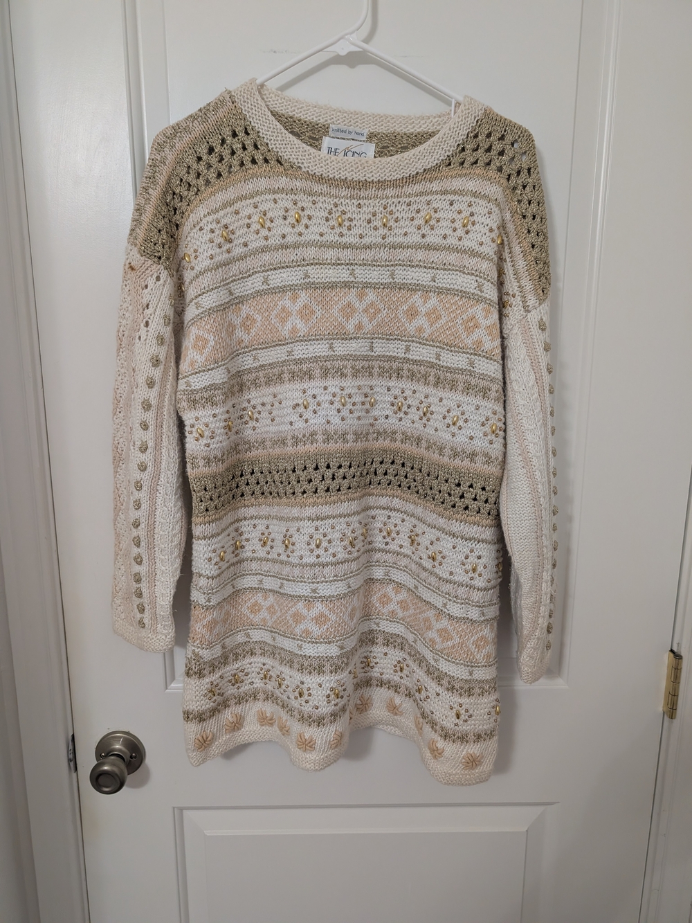 Vintage The Icing Hand Knit Beaded Metallic Oversized Sweater Tunic Large